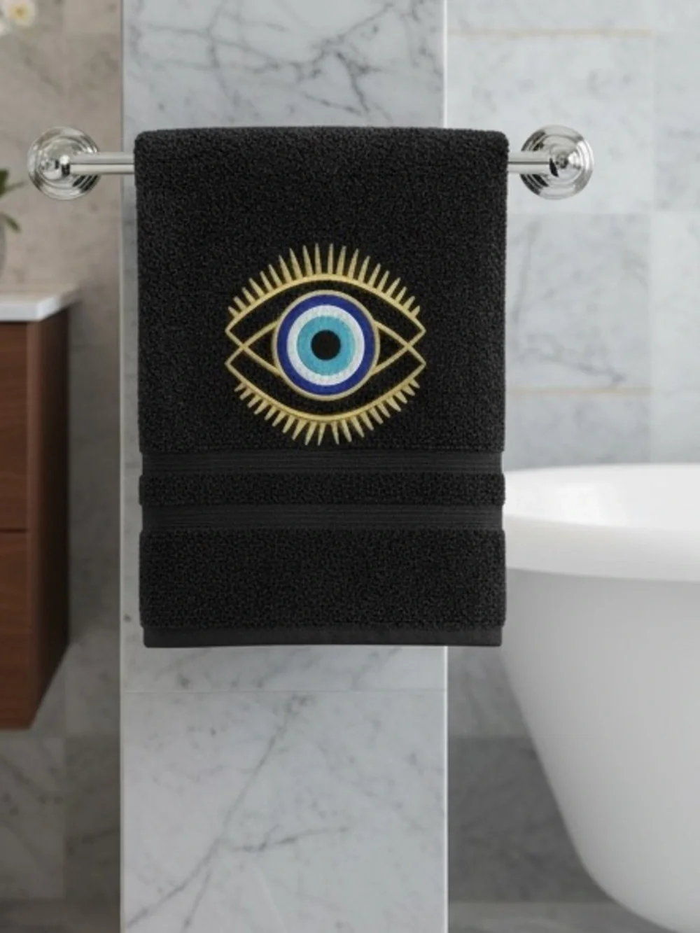 Hand Evil Eye Embroidered Hand towel Pick one New Made to order Black